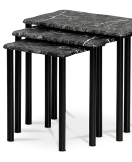 Konferenční stolky Přístavné a odkládací stolky NUKLEO, set 3 ks, černý mramor/černá matná