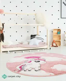 Dětské koberce Pohádkový růžový dětský koberec pro holčičku jednorožec