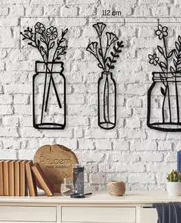 Bytové doplňky a dekorace Hanah Home Nástěnná kovová dekorace Vázy černá