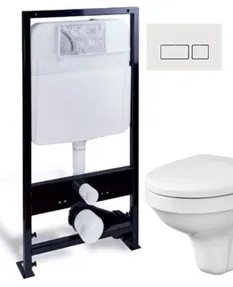 WC sedátka PRIM předstěnový instalační systém s bílým  tlačítkem  20/0042 + WC CERSANIT DELFI + SOFT SEDÁTKO PRIM_20/0026 42 DE2