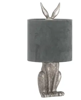 Designové a luxusní noční lampy do ložnice Estila Designová stolní lampa Jarron Silver s podstavcem ve tvaru králíka as černým stínítkem 50cm