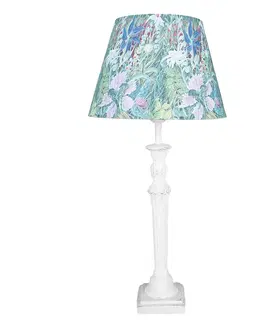 Lampy Bílá stolní lampa se zeleným květovaným stínidlem Violé - Ø 24*52 cm E27/max 1*60W Clayre & Eef 6LMC0076
