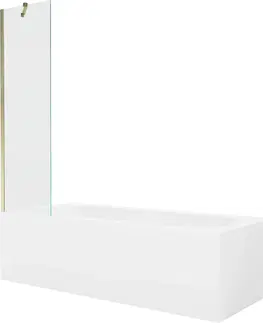 Vany MEXEN/S Vega obdélníková vana 180 x 80 cm s panelem + vanová zástěna 50 cm, transparent, zlatá 550118080X9505000050