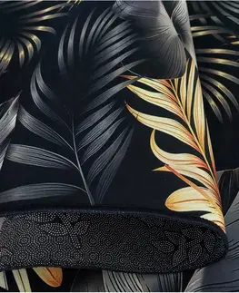 Moderní koberce Černý koberec se vzorem listů