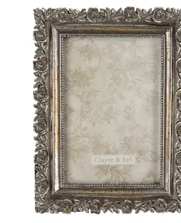 Klasické fotorámečky Stříbrný antik fotorámeček s růžemi  - 15*2*20 cm / 10*15 cm Clayre & Eef 2F0701