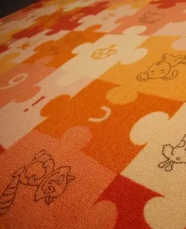 Koberce a koberečky Dywany Lusczow Dětský koberec PUZZLE oranžový, velikost 100x300