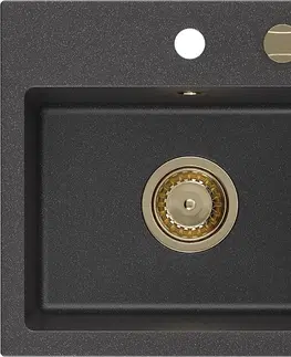 Sifony k pračkám MEXEN/S Milo granitový dřez 1 435 x 410 mm, černá kropenatá, + zlatý sifon 6505441000-76-G