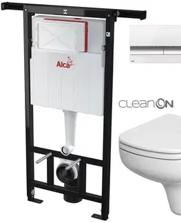 WC sedátka ALCADRAIN Jádromodul předstěnový instalační systém s bílým/ chrom tlačítkem M1720-1 + WC CERSANIT CLEANON COLOUR + SEDÁTKO AM102/1120 M1720-1 CN1