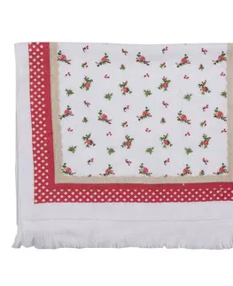 Utěrky Kuchyňský froté ručník s květy a červeným okrajem - 40*66 cm Clayre & Eef T022
