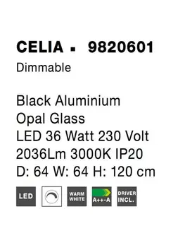 Designová závěsná svítidla NOVA LUCE závěsné svítidlo CELIA stmívatelné černý hliník opálové sklo LED 36W 230V 3000K IP20 stmívatelné 9820601