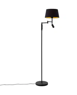 Stojaci lampy Černá stojací lampa s černým stínidlem a nastavitelnou lampičkou na čtení - Ladas