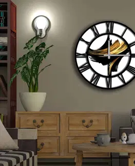 Nástěnné hodiny Nástěnné hodiny MDF TAHY ŠTĚTCEM hnědé černé 50 x 50 cm