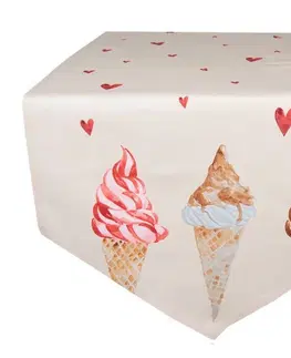 Ubrusy Béžový bavlněný běhoun na stůl se zmrzlinou Frosty And Sweet  - 50*160 cm Clayre & Eef FAS65