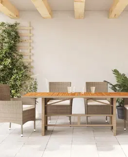 Zahradní stolky Zahradní stůl s akáciovou deskou béžový 190x80x74 cm polyratan