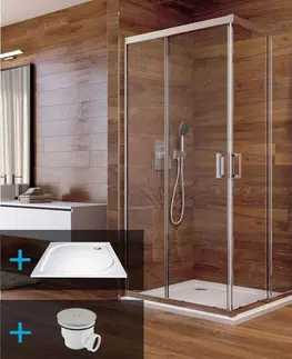 Sprchové vaničky MEREO Sprchový kout, Lima, čtverec, 90x90x190 cm, chrom ALU, sklo Čiré, vanička litý mramor CK608A23KM