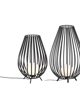 Stojaci lampy Sada stojacích lamp černá s opálem 110 cm a 70 cm - Angela