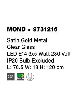 Designová závěsná svítidla NOVA LUCE závěsné svítidlo MOND saténový zlatý kov čiré sklo E14 3x5W 230V IP20 bez žárovky 9731216