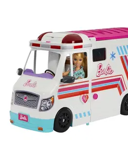 Hračky panenky MATTEL - Barbie sanitka a klinika 2 v 1