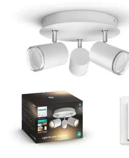 LED bodová svítidla PHILIPS HUE Hue White Ambiance Bodové koupelnové svítidlo Philips Adore BT 8719514340916 LED GU10 3x5W 3x350lm 2200-6500K IP44 230V, bílé s dálkovým ovladačem a Bluetooth