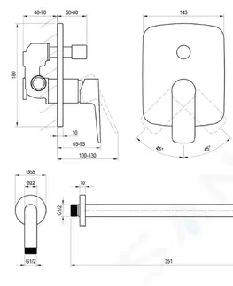 Sprchy a sprchové panely RAVAK Classic Sprchový set s baterií pod omítku, s tělesem, 25x25 cm, 3 proudy, chrom X07S016