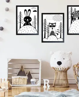 Obrazy do dětského pokoje Obraz na zeď - černobílý zajko v lese