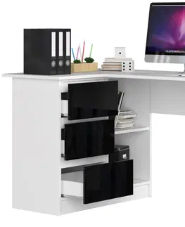Psací stoly Ak furniture Rohový psací stůl B16 124 cm bílý/černý levý