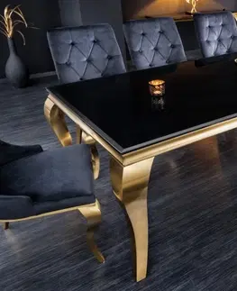 Designové a luxusní jídelní stoly Estila Moderní jídelní stůl Gold Barock v barokním stylu zlatá konstrukce a černé opálové sklo 180cm