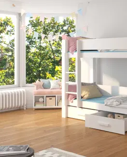 Dětské pokoje Expedo Dětská patrová postel GARNETA + 2x matrace, 90x200, bílá