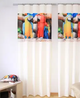 Luxusní hotové závěsy s potiskem 3D Závěsy do dětského pokoje krémové barvy s potiskem žlutého a červeného papouška
