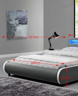 Postele EULEM čalouněná postel s roštem 160x200 cm, šedá