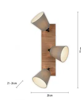 Nástěnná svítidla s látkovým stínítkem LEUCHTEN DIREKT is JUST LIGHT stropní svítidlo přírodní dřevo 3 ramenné látkové stínidlo nastavitelné a otočné LD 11582-79