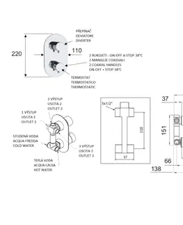 Koupelnové baterie SAPHO RHAPSODY podomítková sprchová termostatická baterie, 3 výstupy, chrom 5592T
