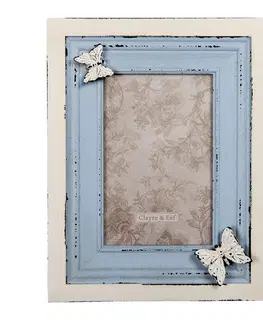 Klasické fotorámečky Krémovo-modrý fotorámeček s motýlem - 18*3*23 cm / 10*15 cm Clayre & Eef 2F0885