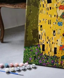 Reprodukce umělců Malování podle čísel inspirace G. Klimt - Polibek