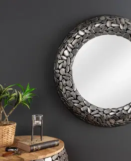 Luxusní a designová zrcadla Estila Art-deco kruhové nástěnné zrcadlo Riverstone ve stříbrné barvě 82cm