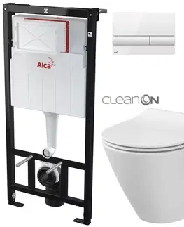 Záchody ALCADRAIN Sádromodul předstěnový instalační systém s bílým tlačítkem M1710 + WC CERSANIT CLEANON CITY AM101/1120 M1710 CI1