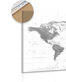 Obrazy na korku Obraz na korku nádherná mapa světa v černobílém provedení