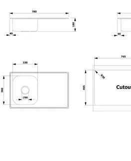 Kuchyňské dřezy AQUALINE Nerezový vestavný dřez s odkapem, 78x18x48 cm AQ7848B