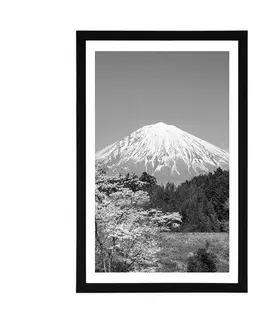 Černobílé Plakát s paspartou hora Fuji v černobílém provedení