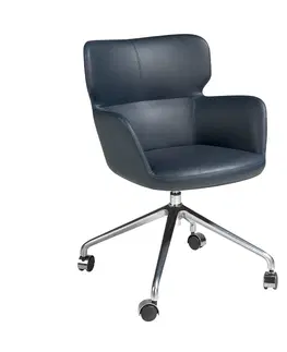 Designové a luxusní židle do pracovny a kanceláře Estila Kožená modrá kancelářská židle Forma Moderna na kolečkách 80cm
