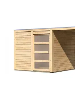 Dřevěné plastové domky Dřevěný zahradní domek QUBIC 1 s přístavkem 240 Lanitplast Šedá