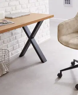 Designové a luxusní židle do pracovny a kanceláře Estila Designová moderní kancelářská židle Tapiq s béžovým sametovým čalouněním na kolečkách 81-90cm
