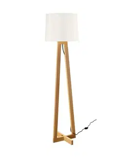Dřevěné stojací lampy NOVA LUCE stojací lampa ALMA přírodní dřevo bílé stínidlo černý kabel E27 1x12W bez žárovky 40202