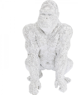 Sošky exotických zvířat KARE Design Soška Gorila stojící Stříbrná 80cm
