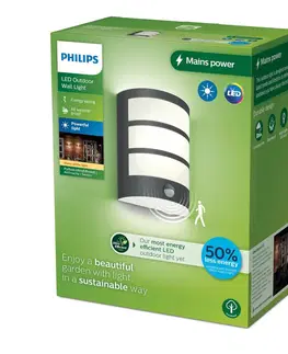 Venkovní nástěnná svítidla s čidlem pohybu Philips Venkovní nástěnné svítidlo Philips LED Python UE, antracit, senzor