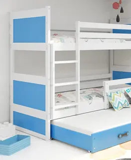 Postele BMS Dětská patrová postel s přistýlkou RICO 3 | bílá 80 x 190 cm Barva: Modrá