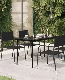 Zahradní stolky Zahradní jídelní stůl černý 140 x 70 x 74 cm ocel a sklo