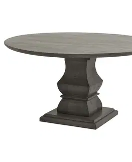 Designové a luxusní jídelní stoly Estila Luxusní kulatý jídelní stůl Lucia z akáciového dřeva s jednou ručně vyřezávanou nohou 150 cm