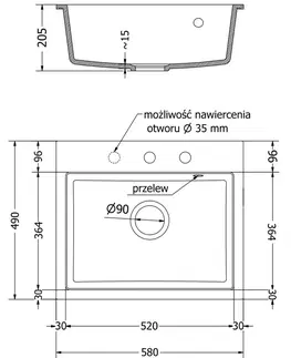Sifony k pračkám MEXEN Oscar granitový dřez 580 x 490 mm, bílá, sifon chrom 6519581000-20