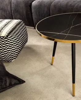 Designové a luxusní konferenční stolky Estila Art-deco kulatý konferenční stolek Nudy s vrchní deskou s černým mramorovým designem s nožičkami ve zlatém zakončení 60cm